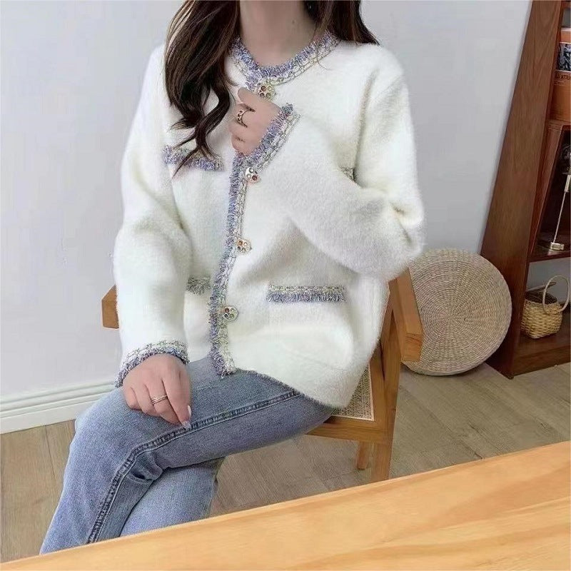 Contrast Color Colorful Button Loose Sweater