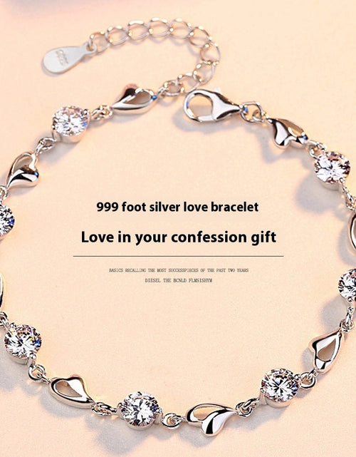 Load image into Gallery viewer, S999 Pure Silver Love Heart Simple Personality Mori Style Student Couples Bracelet
