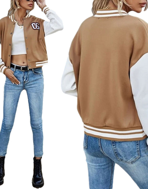 Load image into Gallery viewer, Retro Patchwork Leather Sleeve Baseball Jacket
