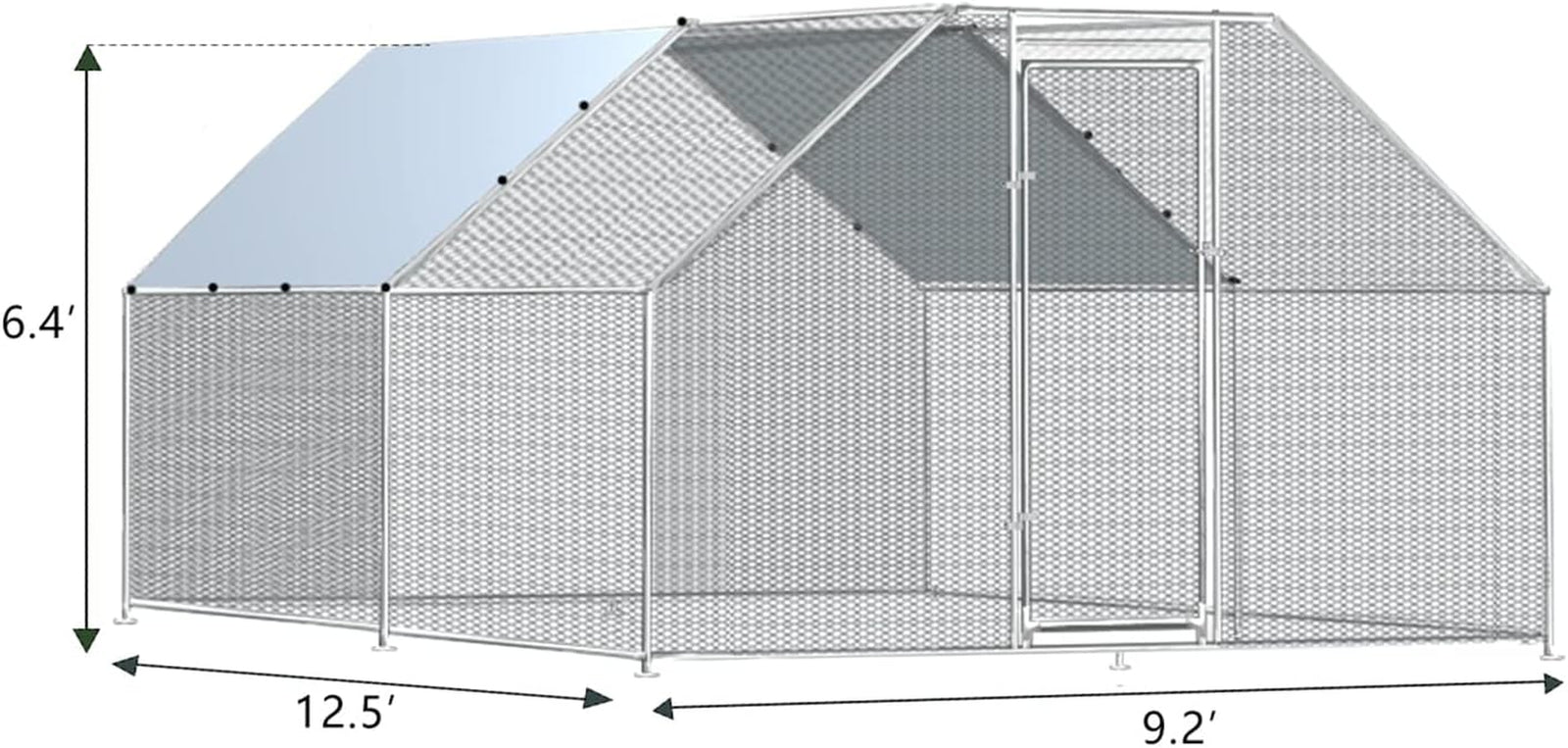 Large Metal Chicken Coop Walk-In Poultry Cage Chicken Run Chicken Pen Flat Roofed Cage with Waterproof and Anti-Ultraviolet Cover for Yard (9.2' L X 12.5' W X 6.4' H)