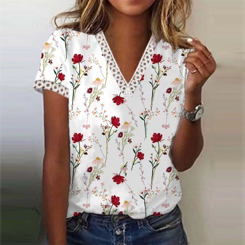 Women's Fashion V-neck Short Sleeve Top