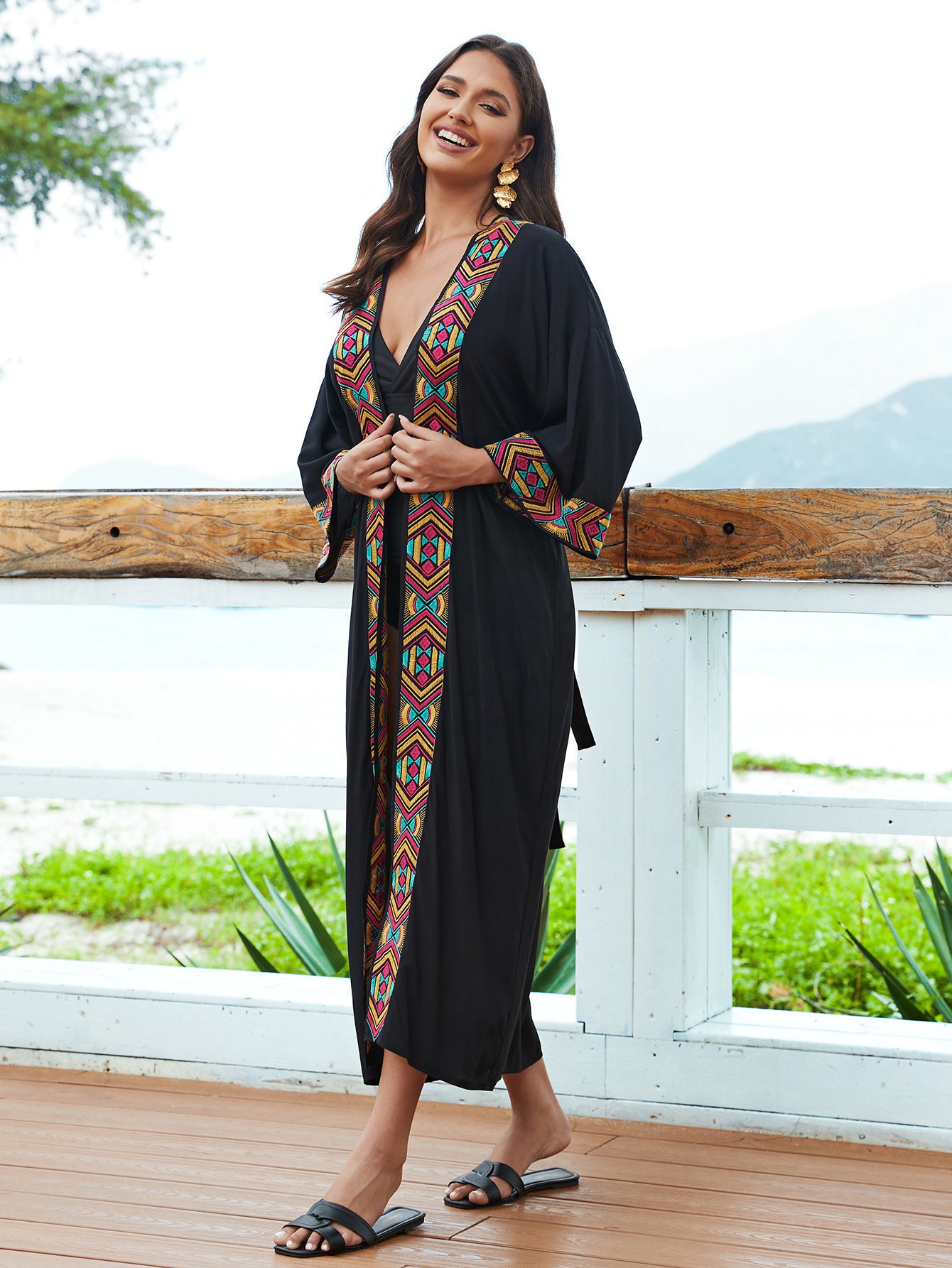 Women's Fashion Rayon Embroidered Long Sun Protection Cardigan