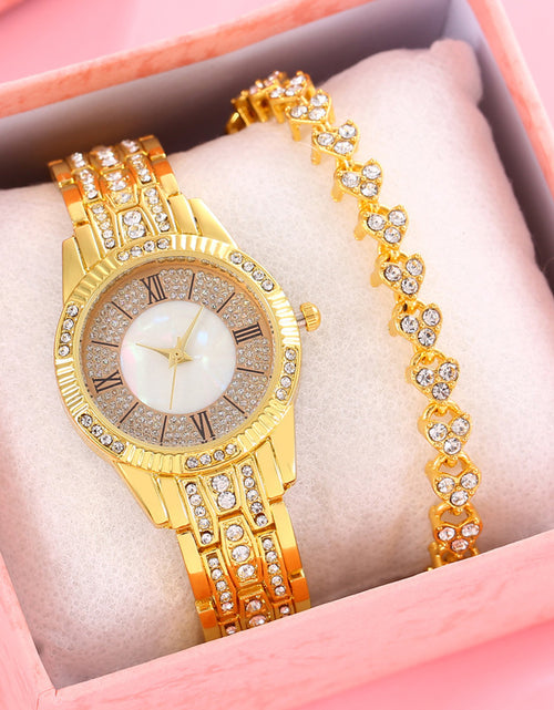 Load image into Gallery viewer, Diamond-embedded Luxury Starry Sky Shell Surface Women&#39;s Fashion All-match Elegant Bracelet Set Quartz Watch
