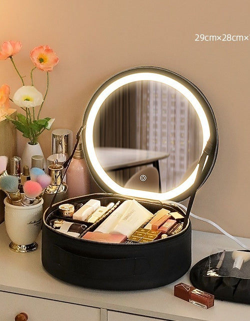 Load image into Gallery viewer, Round Smart LED Makeup Bag With Mirror Lights Women Beauty Bag Large Capacity PU Leather Travel Organizers Cosmetic Case
