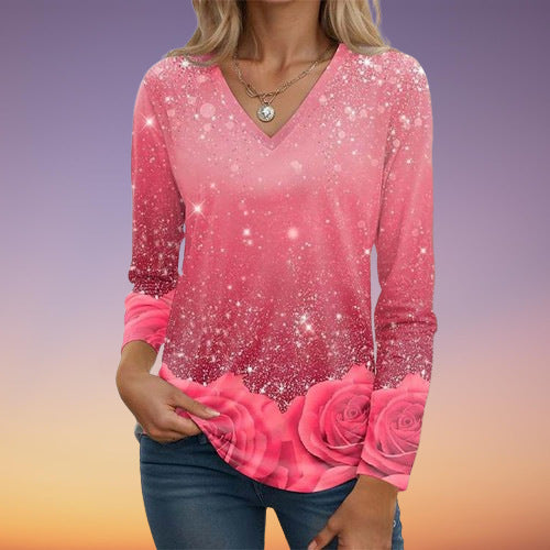 Women's Fashion Casual V-neck Long Sleeve Top