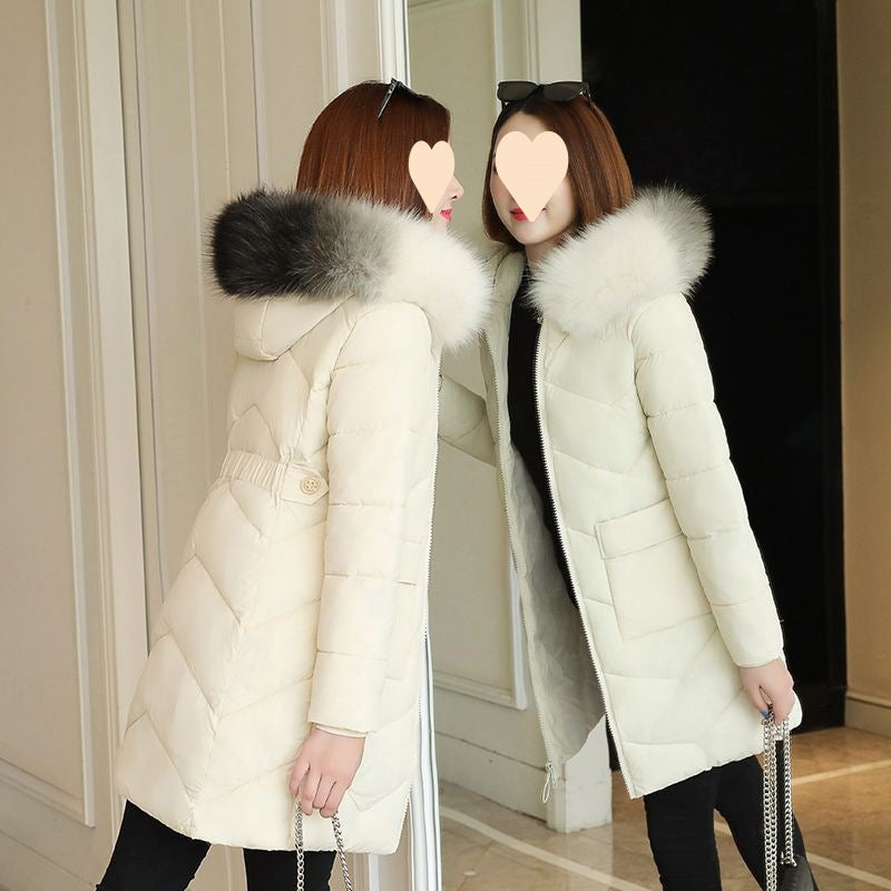 Windproof And Warm Large Fur Collar Thickened Versatile Cotton Jacket For Women