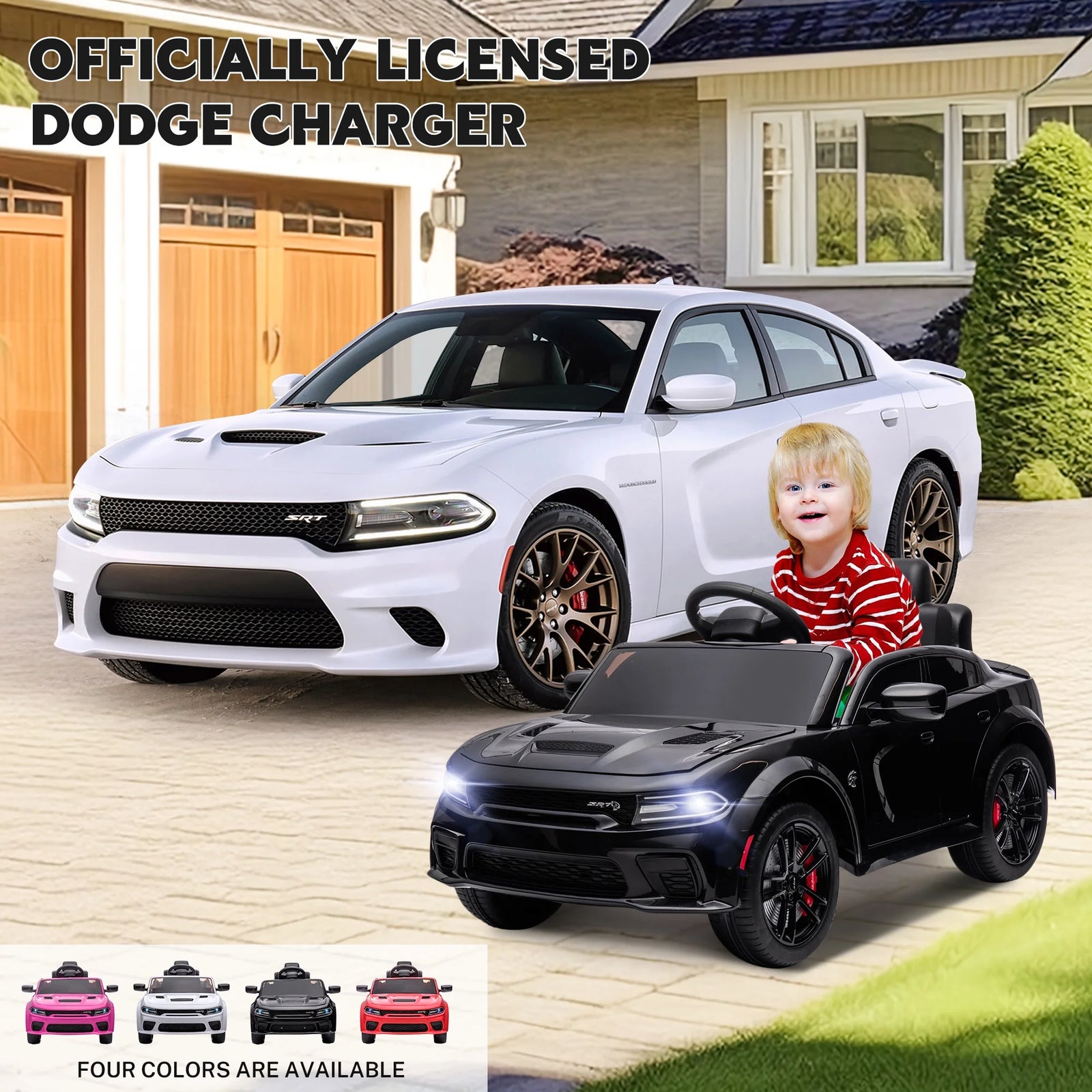 Dodge Electric Ride on Cars for Kids, 12 V Licensed Dodge Charger SRT Powered Ride on Toys Cars with Parent Remote Control, Electric Car for Girls 3-5 W/Music Player/Led Headlights/Safety Belt, Black