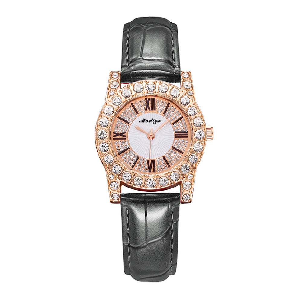 Women's Korean-style Diamond-embedded Creative Watch With Roman Scale