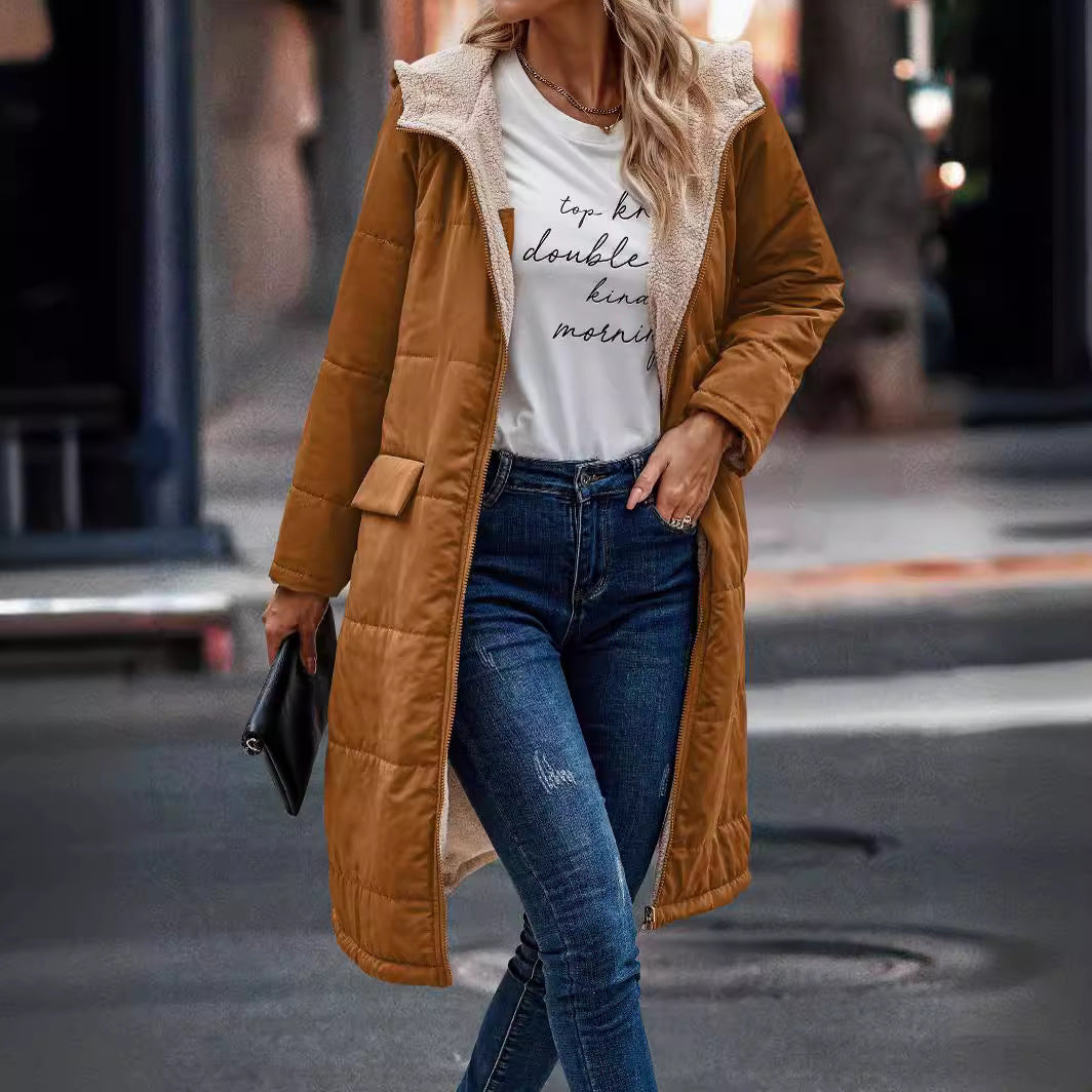 Fashion Simple Stitching Long-sleeved Hooded Jacket