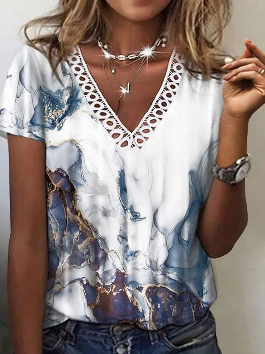 Women's Fashion V-neck Short Sleeve Top