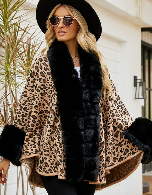 Load image into Gallery viewer, Women&#39;s Leopard Winter Imitate Rex Rabbit Fur Warm Thickened Cape Coat
