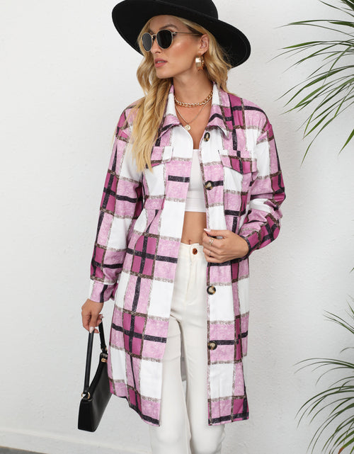 Load image into Gallery viewer, Women&#39;s Plaid Single-breasted Lapel Long-sleeved Coat
