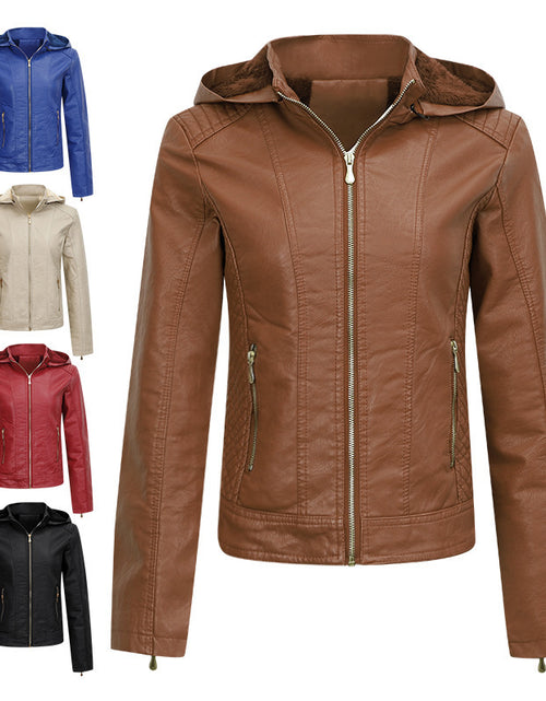 Load image into Gallery viewer, Women&#39;s Clothing Fleece-lined Thickened Leather Coat Hooded
