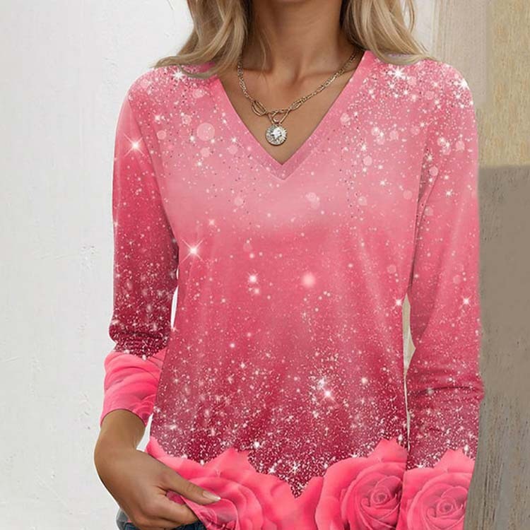 Women's Fashion Casual V-neck Long Sleeve Top