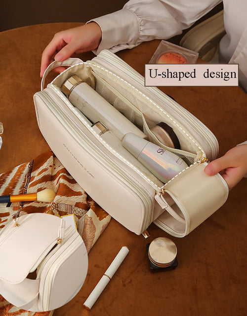 Load image into Gallery viewer, Three-layer Double Zipper U-shaped Design Cosmetic Bag Fashion High Capacity Make Up Bags Portable Pu Leather Storage Bag For Skin Care Products
