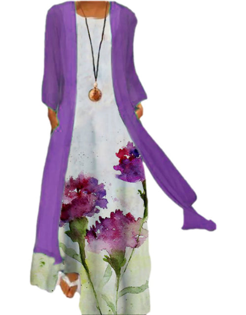 Load image into Gallery viewer, Printed Dress Plus Cardigan Two Pieces
