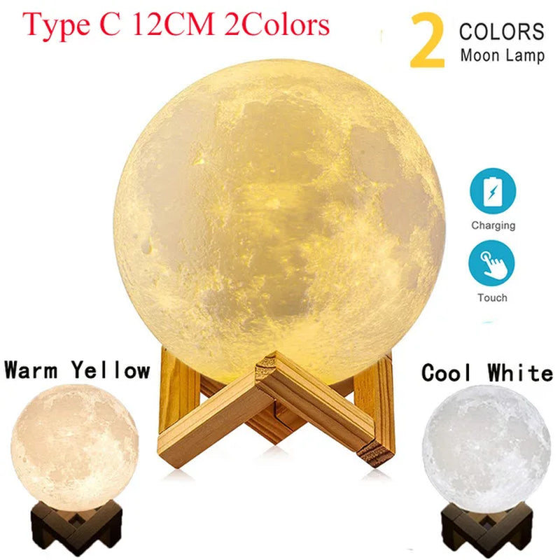 ZK30 Levitating Moon Lamp Night Light Floating 3D Printing LED Moon Lamp with Wooden Base and Magnetic with 3 Colors