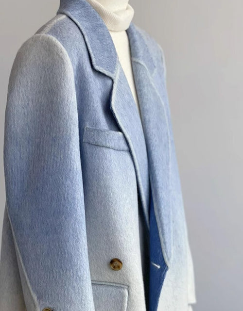 Load image into Gallery viewer, Double-faced Woolen Goods Shoulder Elegant Blue Gradient White Coat Coat
