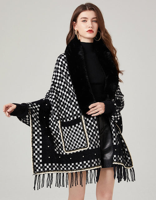 Load image into Gallery viewer, Women&#39;s Waterproof Mink Velvet Big Fur Collar Classic Plaid Sweater Coat
