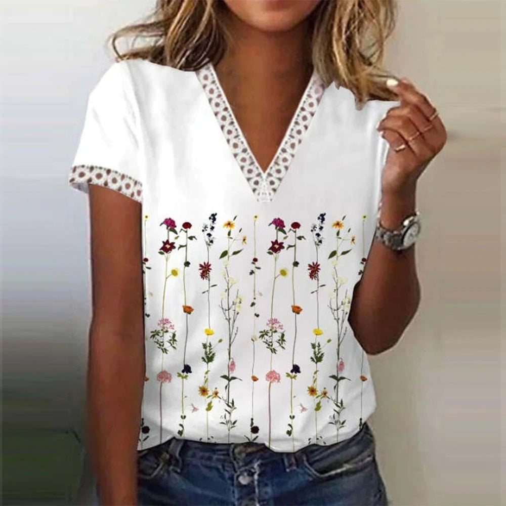 Women's Fashion V-neck Short Sleeve Top