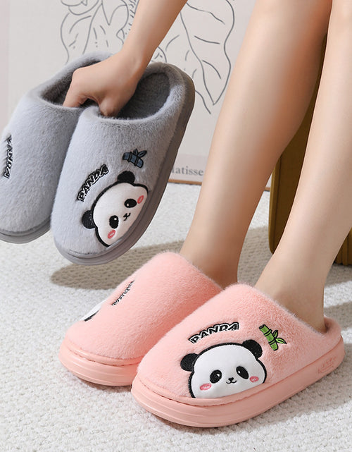 Load image into Gallery viewer, Cute Cartoon Panda Slippers Home Winter Warm Thick-soled Floor Bedroom Slipper Couples House Shoes
