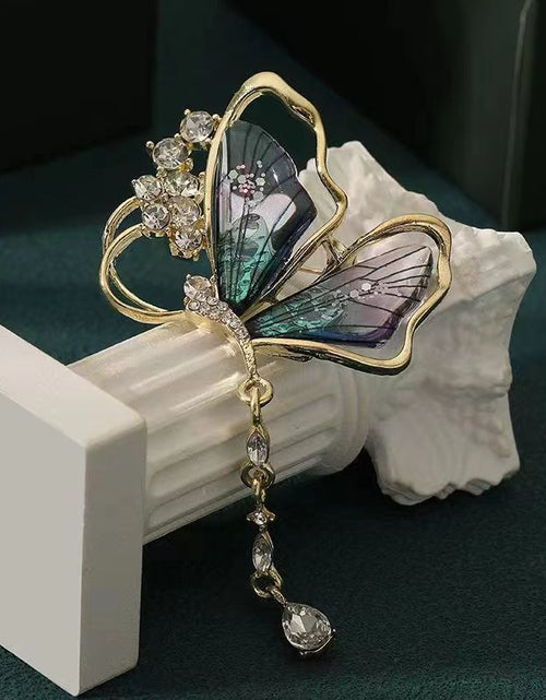 Load image into Gallery viewer, Exquisite Translucent Butterfly Tassel Brooch
