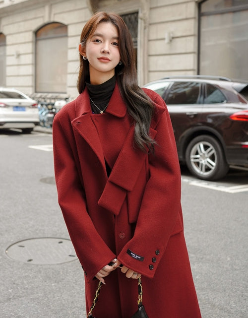 Load image into Gallery viewer, Women&#39;s Red Bowknot Woolen Coat Autumn Winter New Coat
