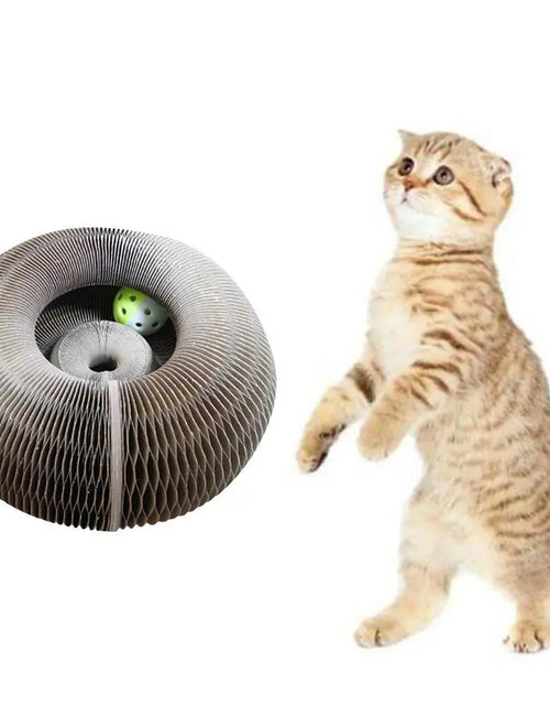 Load image into Gallery viewer, Magic Organ Foldable Cat Scratch Board Toy with Bell Cat Grinding Claw Cat Climbing Frame round Corrugated Cats Interactive Toys
