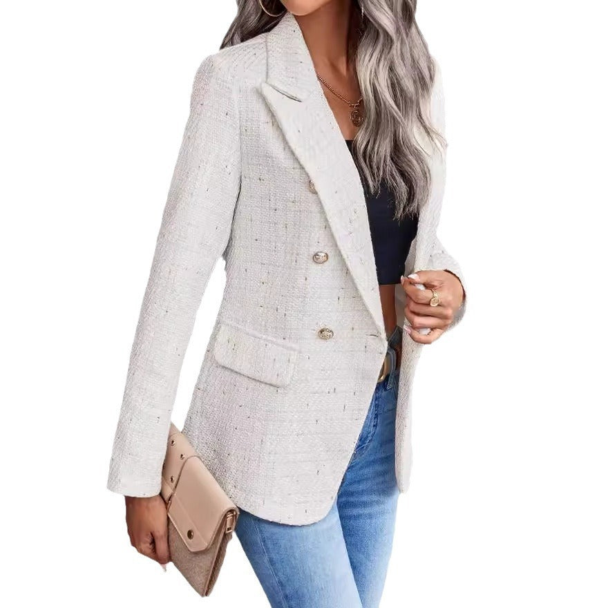 Women's Clothes Hot-selling Lapel Double Breasted Tweed Suit Jacket