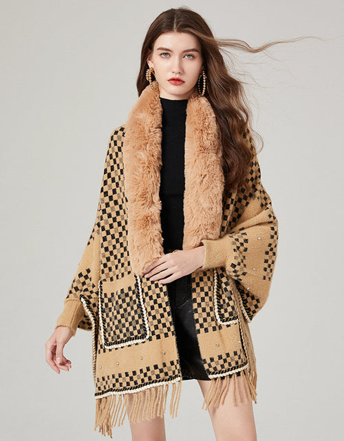 Load image into Gallery viewer, Women&#39;s Waterproof Mink Velvet Big Fur Collar Classic Plaid Sweater Coat
