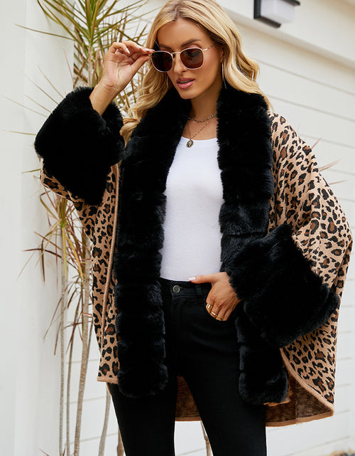 Load image into Gallery viewer, Women&#39;s Leopard Winter Imitate Rex Rabbit Fur Warm Thickened Cape Coat
