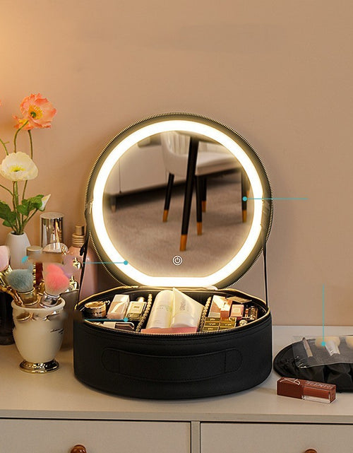 Load image into Gallery viewer, Round Smart LED Makeup Bag With Mirror Lights Women Beauty Bag Large Capacity PU Leather Travel Organizers Cosmetic Case
