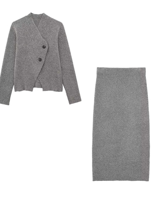 Load image into Gallery viewer, Knitted Double Breasted Coat Straight Skirt
