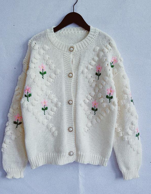 Load image into Gallery viewer, Handmade Crocheted Embroidery Twist Pearl Buckle Knitted Sweater Cardigan Coat
