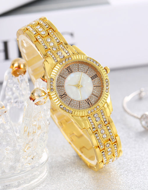 Load image into Gallery viewer, Diamond-embedded Luxury Starry Sky Shell Surface Women&#39;s Fashion All-match Elegant Bracelet Set Quartz Watch
