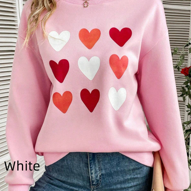 3 Rows Of Heart-shaped Color Pattern Printed Sweater