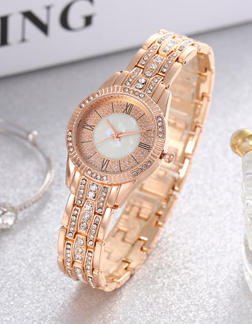 Load image into Gallery viewer, Diamond-embedded Luxury Starry Sky Shell Surface Women&#39;s Fashion All-match Elegant Bracelet Set Quartz Watch
