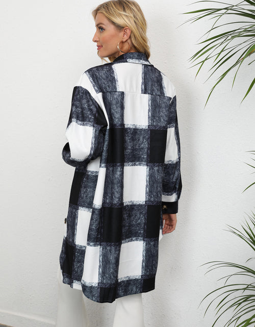 Load image into Gallery viewer, Women&#39;s Plaid Single-breasted Lapel Long-sleeved Coat
