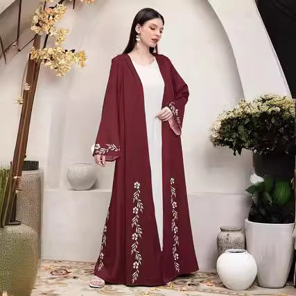 Elegant Middle East Dubai Muslim Print Cardigan Robe