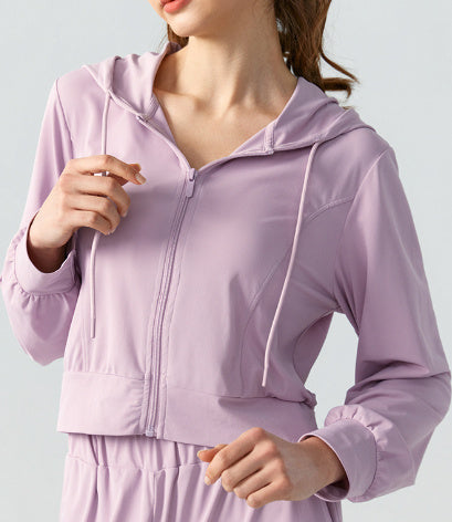 Women's Long-sleeved Zipper Cardigan Hooded Running Sports Workout Clothes