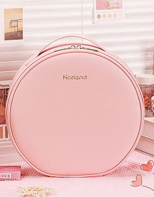 Load image into Gallery viewer, Round Smart LED Makeup Bag With Mirror Lights Women Beauty Bag Large Capacity PU Leather Travel Organizers Cosmetic Case
