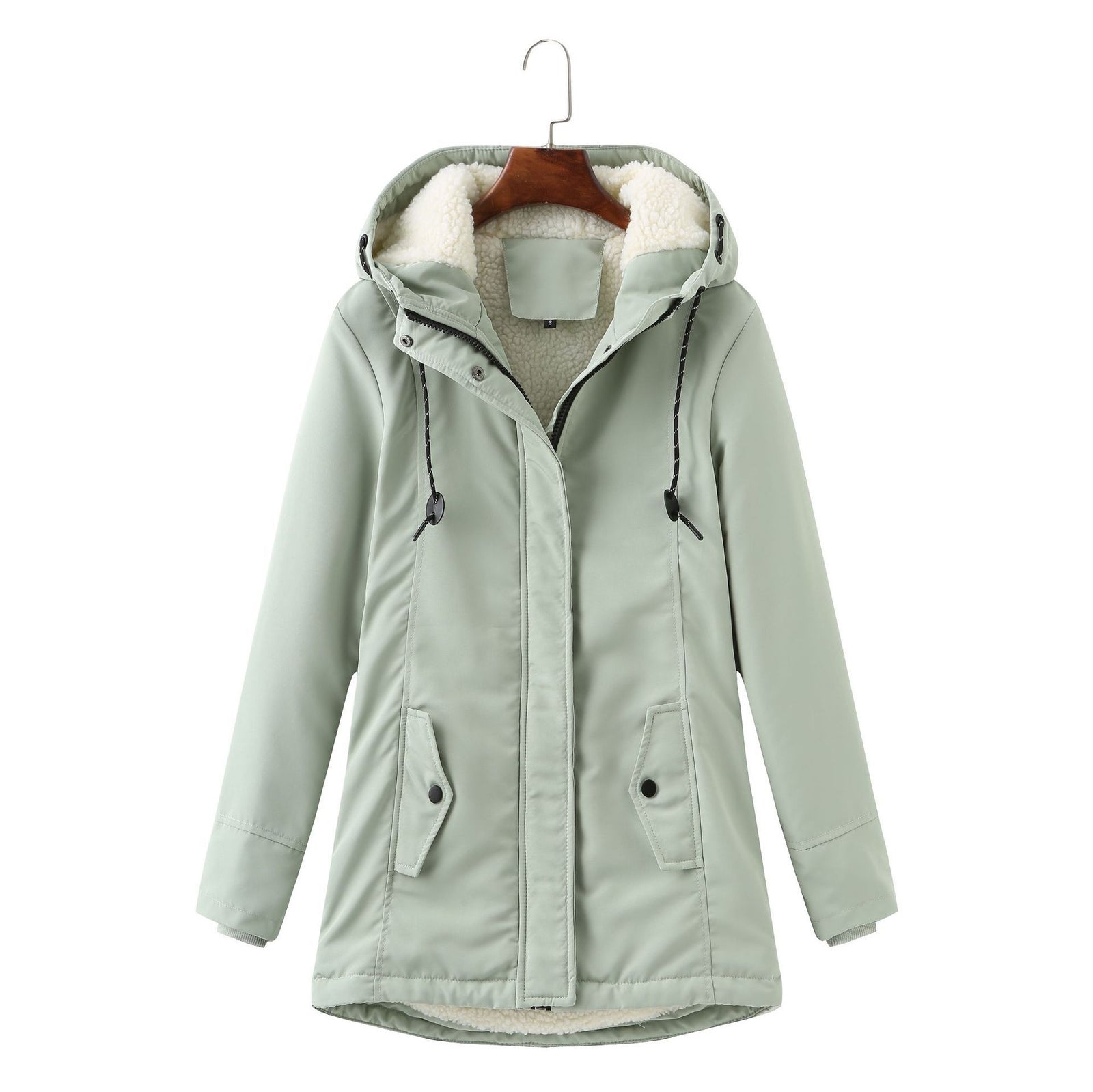 European Size Ladies Hooded Lambswool Parka Winter Warm Waist Women's Cotton-padded Coat