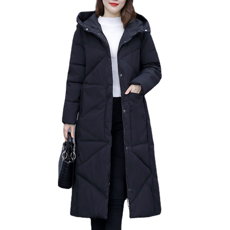 Female Loose Over Knee Hooded Cotton Jacket