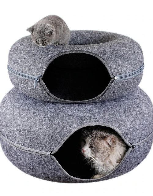 Load image into Gallery viewer, Donut Pet Cat Tunnel Interactive Play Toy Cat Bed Dual Use Ferrets Rabbit Bed Tunnels Indoor Toys Cats House Kitten Training Toy
