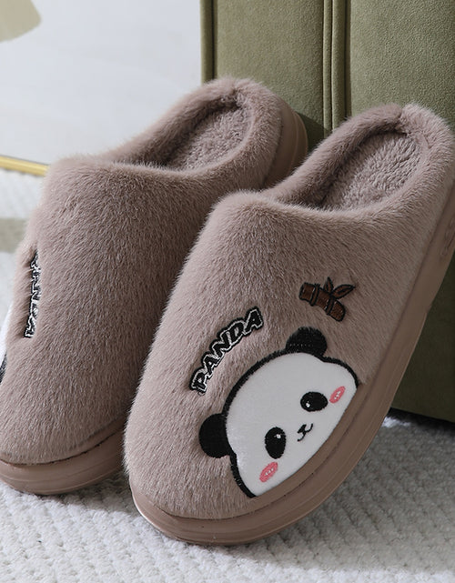 Load image into Gallery viewer, Cute Cartoon Panda Slippers Home Winter Warm Thick-soled Floor Bedroom Slipper Couples House Shoes
