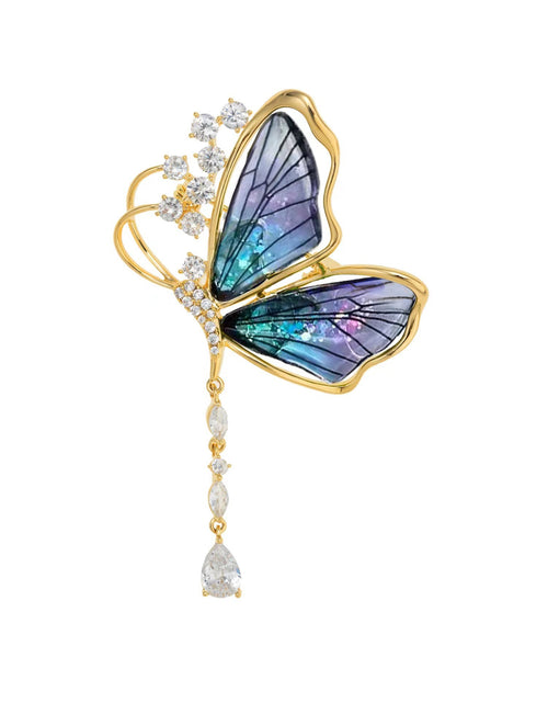 Load image into Gallery viewer, Exquisite Translucent Butterfly Tassel Brooch
