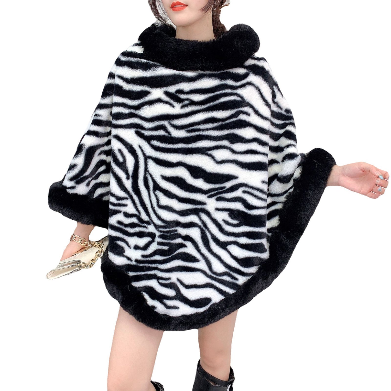 Autumn And Winter New Lazy Wind Inverness Women's Mid-length Imitation Rex Rabbit Fur Pullover Cloak