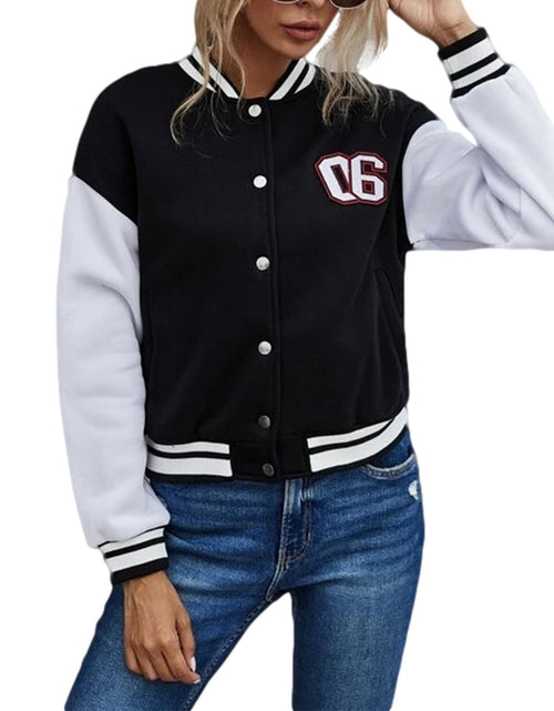 Load image into Gallery viewer, Retro Patchwork Leather Sleeve Baseball Jacket
