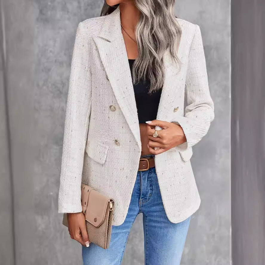 Women's Clothes Hot-selling Lapel Double Breasted Tweed Suit Jacket