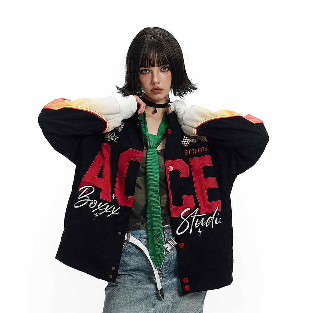 Niche Letters Baseball Uniform Jacket Men And Women Contrast Color